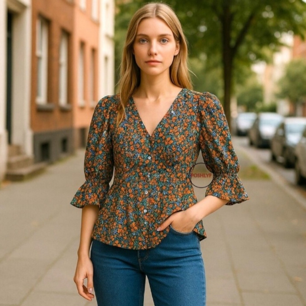 Free People Revolve Found You Floral Top Shirt Blouse Size Large Boho Peasant